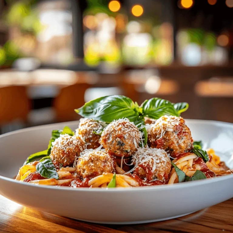 A bowl of Wagyu meatballs served over pasta with marinara sauce, topped with grated Parmesan and fresh basil, in a cozy restaurant setting.